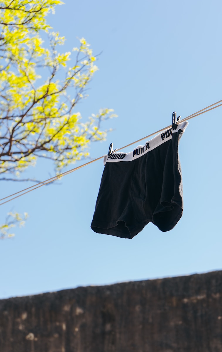 boxer briefs black and white shorts hanging on clothes line